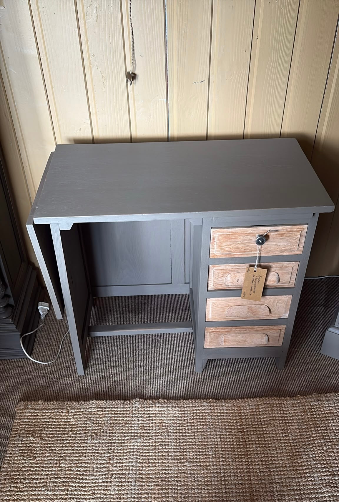 Bureau d'administration en chêne année 50, patiné gris lichen