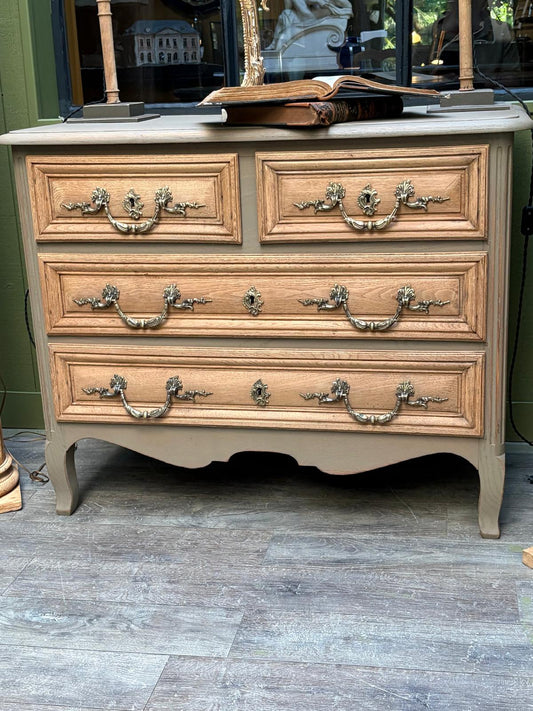 Commode en chêne massif, plateau gris lichen