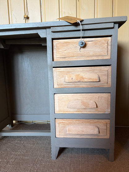 Bureau d'administration en chêne année 50, patiné gris lichen
